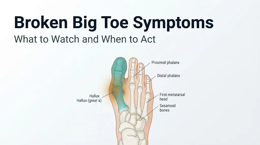 Broken big toe symptoms